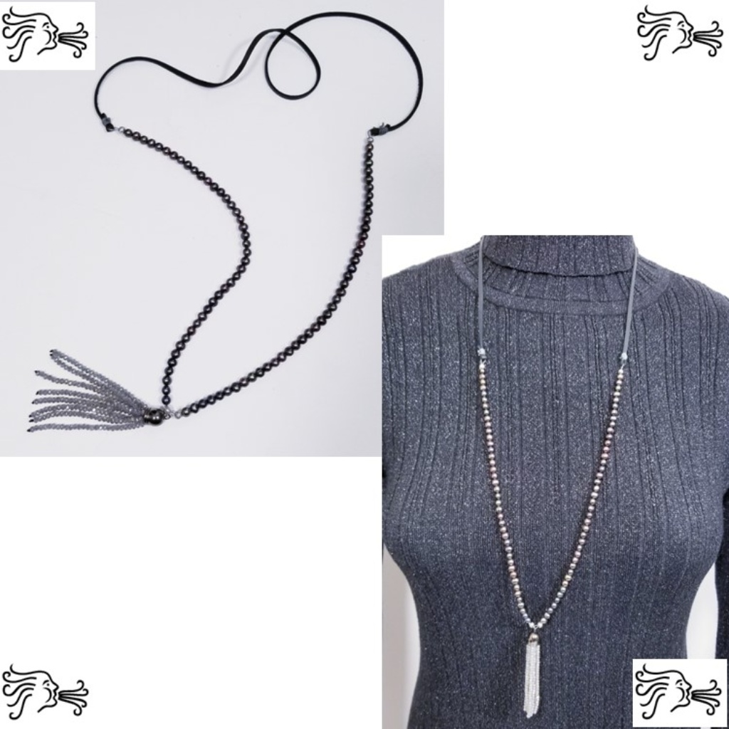 Black Peacock Freshwater Pearl & Suede Necklace